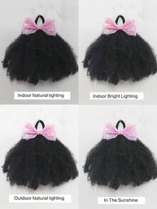 1pc/ Pack Shiny Bow Clip And Go Afro Kinky Marley Ponytail With Elastic Band Girls Kids Ponytail - Black - View 8
