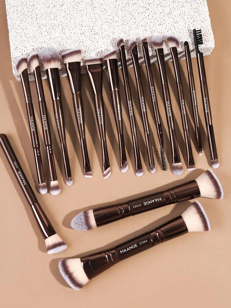 4/5/6/7/8/16/17pcs Aluminum Professional Makeup Brush Set, Includes Soft Synthetic Makeup Brushes For Foundation, Powder, Blush, Concealer, Contour, Nose Shadow, Eye Shadow, Eyeliner, Eyebrow, Detail, Face, Highlighter, Ideal Travel Makeup Brush Set Gift For Women And Girls - Coffee Brown - View 7