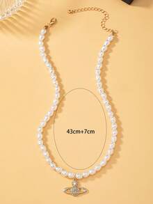 1 chiếc vòng cổ nhiều mặt thời trang dành cho nữ, có đính đá Rhinestone cổ điển, ngôi sao, trái tim, ngọc trai, mặt dây chuyền hình bầu dục, thích hợp cho tiệc tùng, đeo hàng ngày và làm quà tặng - trắng - Xem 2