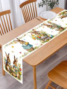 1 pieza Lindo Conejito Camino de Mesa de Pascua, con Diseño de Canasta de Pascua con Conejito, 35*180cm Estilo Granja de Poliéster Camino de Mesa de Pascua, Decoración del Hogar de Pascua 2026, Decoración de Mesa de Cocina y Comedor, Decoración Festiva de Primavera - Multicolor - Ver 11