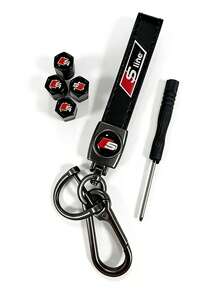 4PCS Tire Valve Caps& Keychain Set, Universal Fit With Various Automotive Brands, Metal Anti-Rust Valve Stem Caps Car Accessories Gift (VK005) - Audis - 查看 1