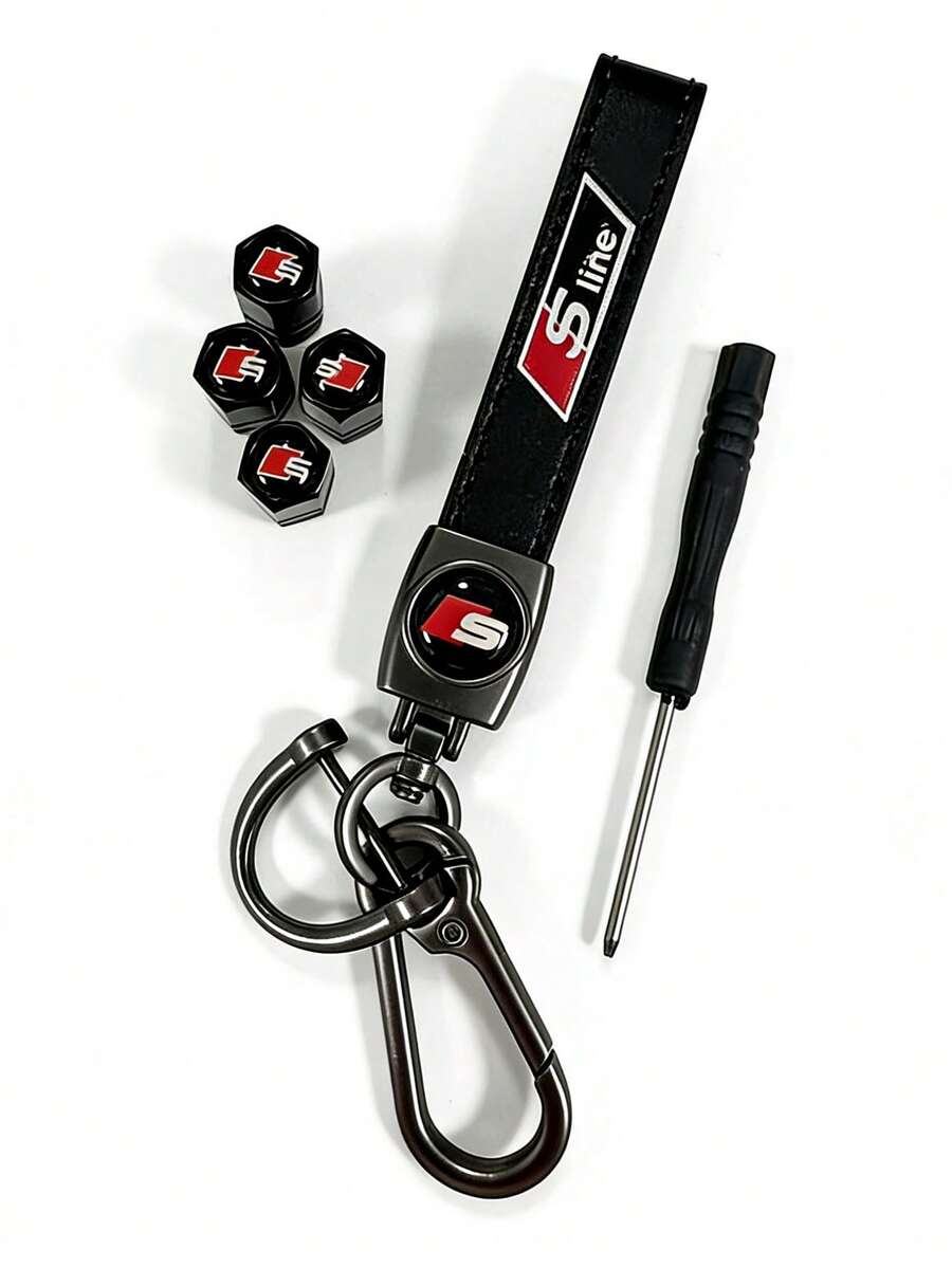 4PCS Tire Valve Caps& Keychain Set, Universal Fit With Various Automotive Brands, Metal Anti-Rust Valve Stem Caps Car Accessories Gift (VK005) - Audis - 查看 1