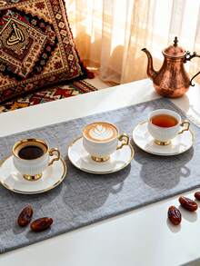 DearDali 6件套金边骨瓷咖啡杯碟套装，适用于浓缩咖啡、茶、拿铁，高品质陶瓷，优雅餐具，适合中东斋月、节日、家庭聚会、返校季等场合。 - 彩色 - 查看 5