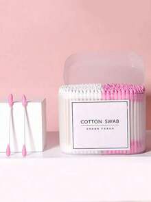 1 caja de hisopos de algodón, almohadillas de maquillaje desechables, punta redonda, punta puntiaguda, punta doble, suaves, hisopos para limpieza de oídos - Multicolor - Ver 2