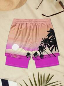 男士双层沙滩风运动泳裤 - 彩色 - 查看 3