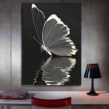1Pc Framed Ready To Hang, Sleek Black & White Butterfly With Reflection Canvas Wall Art, Prints For Living Room, Bedroom, Office, Modern Home Decoration   , Art Poster Apartment Room Decor Aesthetic, Wrapped Framed Canvas Print Suitable For Minimalist & Elegant Style Likes, Canvas Painting Wall Art Poster, Minimalism Canvas Prints, Posters And Prints Wall Art Pictures For, Artwork Suitable For Living Room And Dining Room Decoration Painting - 紅白色 - 查看 4