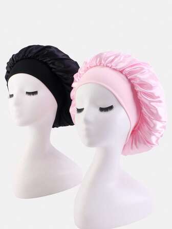 2 peças de Touca para Cabelo de Seda/Satin para Mulheres, Multicolorida, de Aba Larga e Elástica para Uso Diário