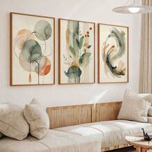 Conjunto de 3 pôsteres abstratos em tela, impressão artística de sálvia, arte de parede com plantas, arte de parede geométrica, arte de parede minimalista, decoração moderna para casa, decoração de parede para sala de estar, sem moldura. - Verde - Ver 14