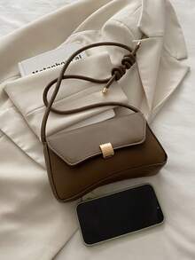 محفظة معدنية عصرية للنساء، لون أحادي من جلد البولي يوريثان - بني داكن - مشاهدة 10