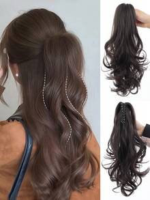 Ponytail Extension Hair Claw Clip In Hair Extensions Black 16 Inch Layered Ponytail With Half Tied Hair Long Curly Hair Heat Resistant Fiber Synthetic Ponytail Hairpiece For Women Daily Used - Multicolor - View 1