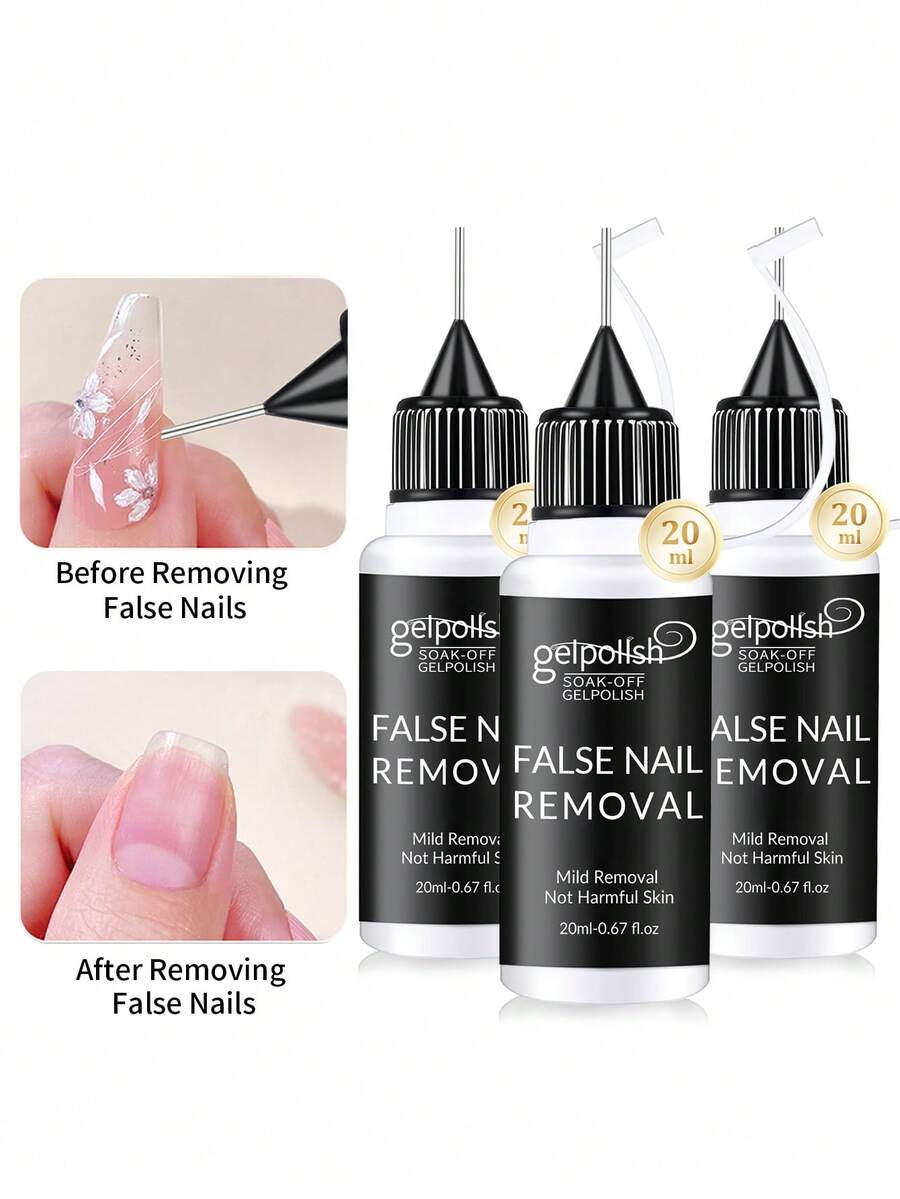 3PCS 20ml Pinpoint Nail Glue Remover For Press On, Multi-Functional Remover For Nails Tips, Gentle Glue Remover For Gel X Nails, Non-Acetone Nail Polish Remover - 無色 - 查看 1