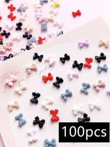 100 piezas de mini lazos para decoración de uñas, adecuados para primavera & verano, delicados & exquisitos, se pueden usar como decoración de uñas, joyería de uñas estilo japonés DIY, accesorios para uñas, mezcla de colores aleatorios, suministros para arte de uñas, gemas para uñas, dijes para uñas - Multicolor - Ver 5