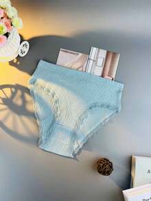 20-Pack Elegant Lace Solid Color Panties - High-Waisted Tummy Control, Knit Fabric, Full Coverage Comfort Fit, Soft And Breathable, Everyday Wear SolidColors, Classic Brief Style, Spring/Winter Clothing (6 Colors Random Delivery) - Nhiều màu - Xem 6