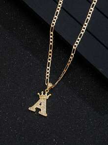 1pc Fashionable Minimalist Stainless Steel Gold Plated Cubic Zirconia Letter Pendant Necklace, Children's Jewelry Accessory, Birthday Gift, Party Jewelry - Gold - View 5