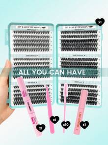 Bộ mi giả tự làm, từng sợi mi mỏng manh, 280/560/600 sợi, độ dài hỗn hợp 9-16mm, độ cong D, siêu nhẹ, có thể tái sử dụng, kèm 10 cọ, trang điểm tự nhiên hàng ngày và quà tặng ngày lễ. - Nhiều màu - Xem 5