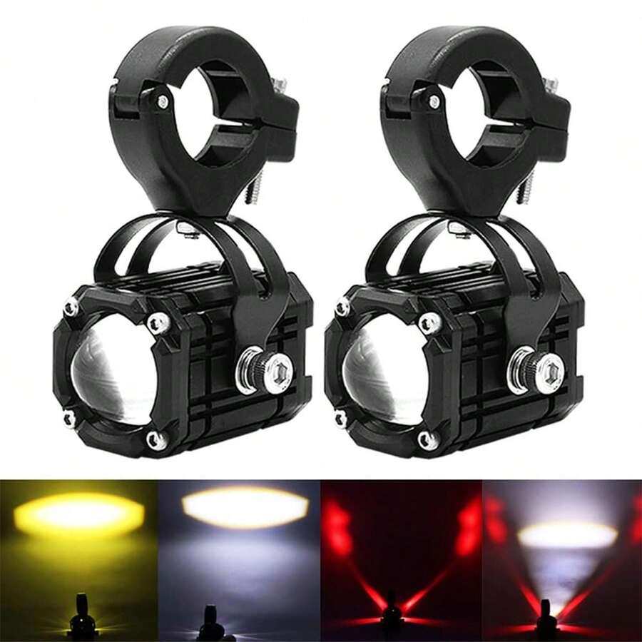 2pcs Faros Auxiliares LED 4 Modos - Sin Estorbo para Auto y Moto - Rojo - Ver 1