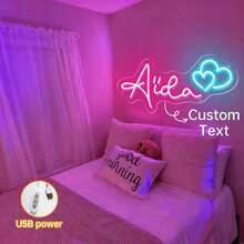 Customized LED Neon Sign, Suitable For Wall Decor, Personalized USB Neon Light Sign, Home Bedroom Decor, Birthday Holiday Gift, Party Shop Or Commercial Illuminated Sign. Holiday Decor, Summer Vacation - 16in -6letters - View 6