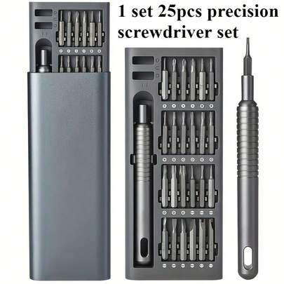 25pcs Precision Screwdriver Set - Aluminum Alloy + Durable Plastic, Multi-Size Bits, Suitable For Smartphone/Tablet Disassembly And Daily Repair, Multi-Functional Tool, Cross-Border Essential, Home Repair/Dorm/Travel Portable, Ideal Gift For Valentine's Day/Anniversary/Birthday/New Year/Father's Day, Perfect For Men