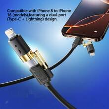 240W 超级快充四合一多功能液态硅胶铝合金数据线，USB A/Type-C/Lightning接口，高效数据传输线，兼容 17/16/15/14/13/12/11/Xs/Xr/8/7/6、S24 Ultra/S24/S23 Ultra/S23/S22/S21，通用型 - 彩色 - 查看 6
