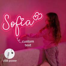 定制心形霓虹灯 - 个性化霓虹灯名字牌，送给女孩的礼物，儿童卧室装饰，心形霓虹灯，定制霓虹灯，适合毕业装饰、生日、圣诞节礼物、返校季发光灯牌 - 帶有愛心 - 查看 7