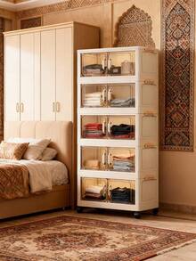 1pc (17.7in/45cm - 23.6in/60cm) Wide Storage Cabinet, Foldable Storage Box, Home Living Room Toy Cabinet Organizer, Snack Cabinet, Kitchen Storage Cabinet, Christmas Gift, Storage Bin, Under Bed Storage - Transparent Door - View 5