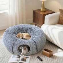 Túnel para gatos, tejido de felpa, cojín, plegable, estructura de metal, cueva para gatos, gris claro - Gris Claro - Ver 1