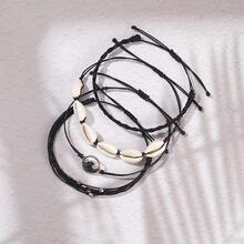 FANCY SHINY Wave String Bracelets Braid Puka Shell Bead Bracelets Handmade Cute  Boho Easter Jewelry Gifts For Women - Black - View 2