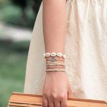 FANCY SHINY Wave String Bracelets Braid Puka Shell Bead Bracelets Handmade Cute  Boho Easter Jewelry Gifts For Women - Dark Orange - View 3