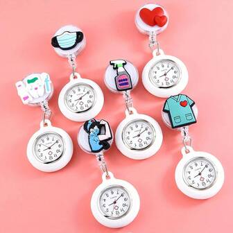 1pc New Cartoon Nurse Retractable Hanging Watch, Cute Nurse Pocket Watch For Students, Exams, Medical Use