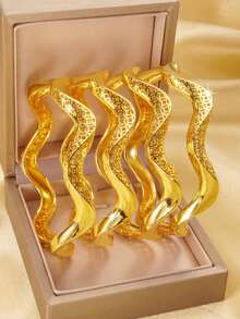 4pcs Set African/Arabic Style Hollow Fashion Bracelet, Gold-Plated Copper Material, Anti-Rust And Non-Fading - Elegant Women's Bracelet, Gold Alternative, Suitable For Daily Wear, Birthday, Party And Ramadan - Gold - View 3