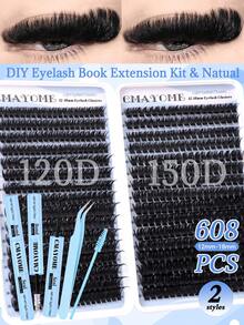 640/608/544片装簇状假睫毛套装,包含胶水、定型液、镊子、睫毛刷、混合款式睫毛册,易于使用,方便旅行携带,柔软自然的睫毛嫁接套装,新手友好,浓密蓬松经典款睫毛套装,可在家DIY,浓密假睫毛适用于专业、日常、婚礼、派对、角色扮演妆容。 - 彩色 - 查看 21