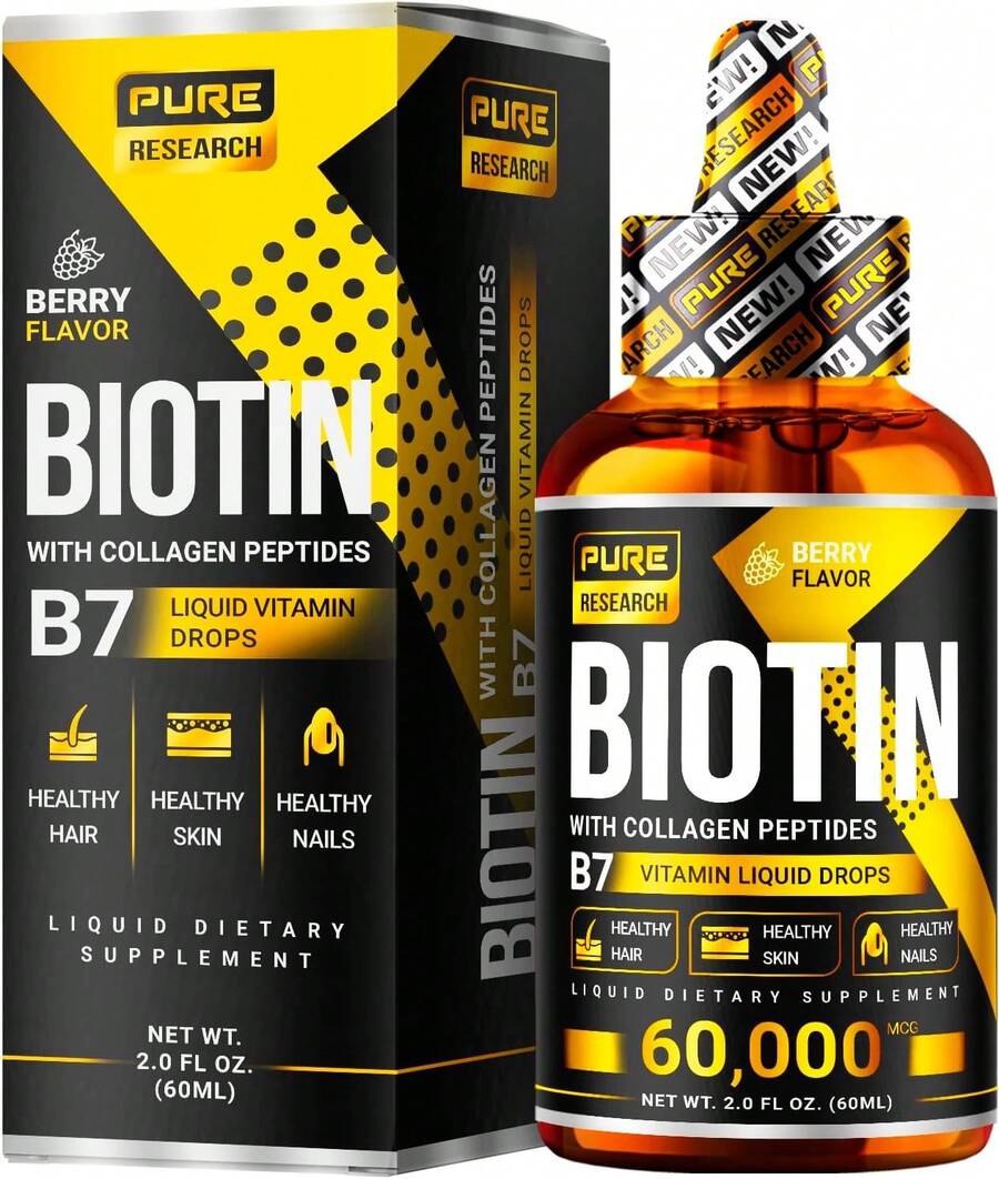 MONTUE Liquid Biotin & Collagen Hair Growth Drops 25,000mcg - Biotin And Liquid Collagen Supplement For Men & Women - Glowing Skin Support, Healthy Hair & Nail Growth - 1oz - 1pc - 查看 1