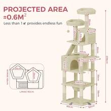 DOGAT 208cm Tall Cat Tree Tower For Indoor Large Cats Multi Level Activity Centre With Hammock Condos Perches 16 Sisal Scratching Posts Anti Tip Reinforced Base - Beige - Beige - View 3