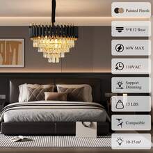 Lámparas colgantes modernas de cristal de 4 niveles, color negro y dorado, 7 luces, para sala de estar, comedor, dormitorio y cocina. - Negro - Ver 4