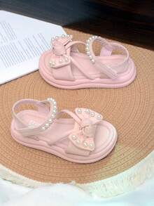 幼儿时尚休闲珍珠装饰公主凉鞋，时尚优雅，柔软舒适，适合春夏穿着 - 粉色 - 查看 5