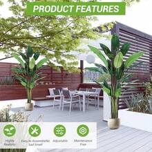 Planta artificial de ave del paraíso, palmera tropical falsa de 2,1 m con hojas en maceta, perfecta para decoración moderna de hogar, interior y exterior, oficina. - Verde - Ver 6