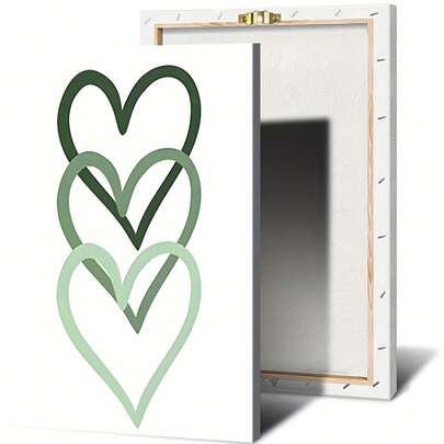 1pc Sage Green Abstract Hearts Canvas Art With Solid Wood Frame – Modern Wall Decor For Living Room, Bedroom, Or Home Office, Indoor/Outdoor Use, Hand-Packed Quality Control, Aesthetic Room Decor