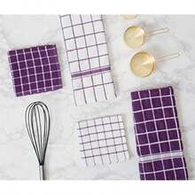 DII Everyday Kitchen Basic Juego de 6 Toallas de Cocina para cristalería, 100% algodón, Apto para Lavar en Lavadora, para Uso Diario en la Cocina,(Berenjena Toalla de cocina) - Multicolor - Ver 6