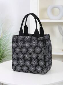 DLIU Túi xách vải nhung kẻ dày dặn in hoa, thời trang, tối giản, phong cách retro, túi đựng hộp cơm trưa, khóa kéo một phần kín, túi khóa kéo phía trước, túi mua sắm di động, túi đựng đồ linh tinh, túi đựng hộp cơm trưa, thích hợp cho mua sắm ngoài trời, dạo phố, đi học, đi làm, sử dụng hàng ngày, dung tích lớn, túi xách vuông đựng hộp cơm trưa, túi giữ lạnh chống thấm nước cho nữ và nam, thích hợp cho dã ngoại, quà tặng tựu trường cho nữ, đồ dùng cần thiết khi cắm trại. - màu đen - Xem 4