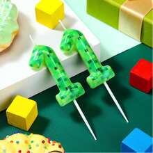 1pc Green Mosaic Checkered Pattern Digital Candles, Birthday Candle, Cake Baking Decoration, Celebrations And Anniversaries - Green - View 2