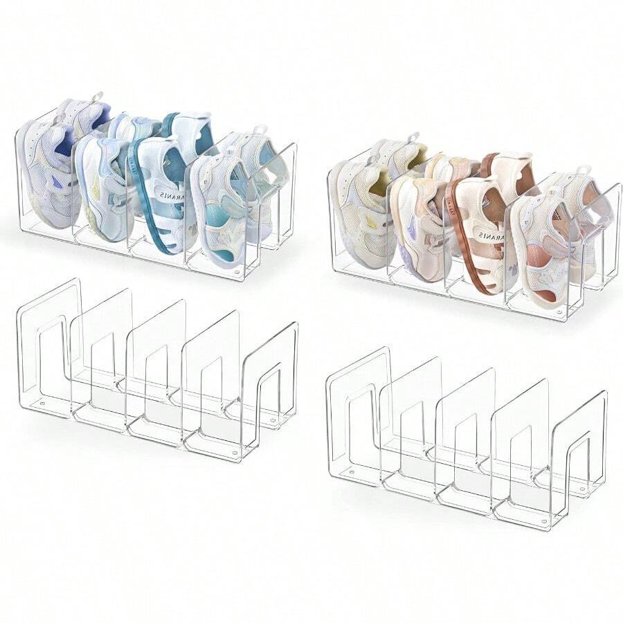 Clear Acrylic Shoe Rack For Closet Organizers And Storage Small Shoe Rack 4 Sections Toddler Baby Shoe Storage Organizer Stackable Desk File Sorter Book Purse Organizer 4 Pack (Large Pack 4) - As Pic - View 1
