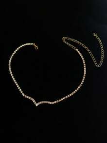 1件性感V形水晶项链，奢华女士珠宝配饰，时尚新娘项链 - 金色 - 查看 3