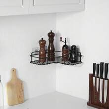 رف حمام معدني قطعة واحدة، رف تخزين ثلاثي الأضلاع بدون ثقوب، منظم مثبت على الحائط لاكسسوارات الحمام، خزانة تخزين للمطبخ، أدوات تحسين المنزل - متعدد الألوان - مشاهدة 4