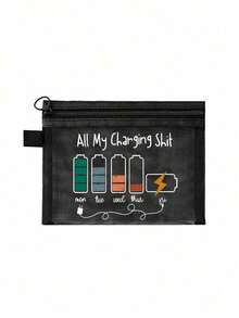 Bolsa organizadora multicolorida em tela com tema "Todos os meus carregadores", bolsa transparente com zíper para guardar cabos de carregamento, cosméticos, lanches e medicamentos. Bolsa portátil em tela para organização diária, viagens e para presentear entusiastas de tecnologia. Bolsa de armazenamento funcional em tela, ideal para organizar cabos, acessórios, lembrancinhas, presentes de aniversário, presentes de Natal e presentes de Páscoa. - Multicolorido - Ver 10