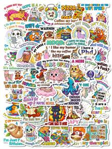 56Pcs Funny Stickers, Cool Stickers Humorous Stickers Popular Stickers Vinyl Waterproof Stickers Aesthetic Laptop Sticker Pack Skateboard Stickers Water Bottle Stickers Notebook Stickers - Multicolor - View 12