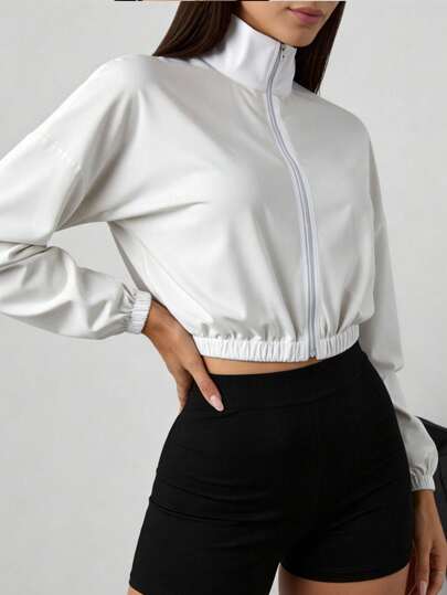 女士休闲宽松拉链长袖衬衫，简约百搭，适合日常穿着