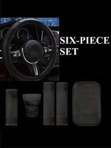 6件套、3件套、1件套PU皮革汽车内饰配件套装 - 方向盘套、扶手套、手刹套、安全带套 - 女士款，适用于轿车、SUV、卡车及各种车型