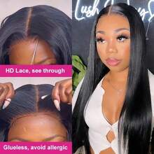 5*5 Wear And Go Natural Black Long 8-34 Inch Wig Human Frontal Hair 13x4 HD Lace Front Wigs 200% Density Brazilian Virgin Pre Cut Lace Human Frontal Hair Straight Wig Pre Plucked With Baby Hair Blended Hair For Women Daily Party Christmas Use - Natural & Black - View 8