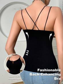 Shaping Camisole - Chest Cutout Design, Criss-Cross Back - Black - View 3