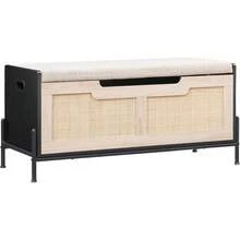 39.4 "Ratán banco de almacenamiento acolchado asiento de entrada con 2 bisagras de , maletero de almacenamiento y cofre de zapatos para la entrada, sala de estar y dormitorio en roble y negro - Negro - Ver 9